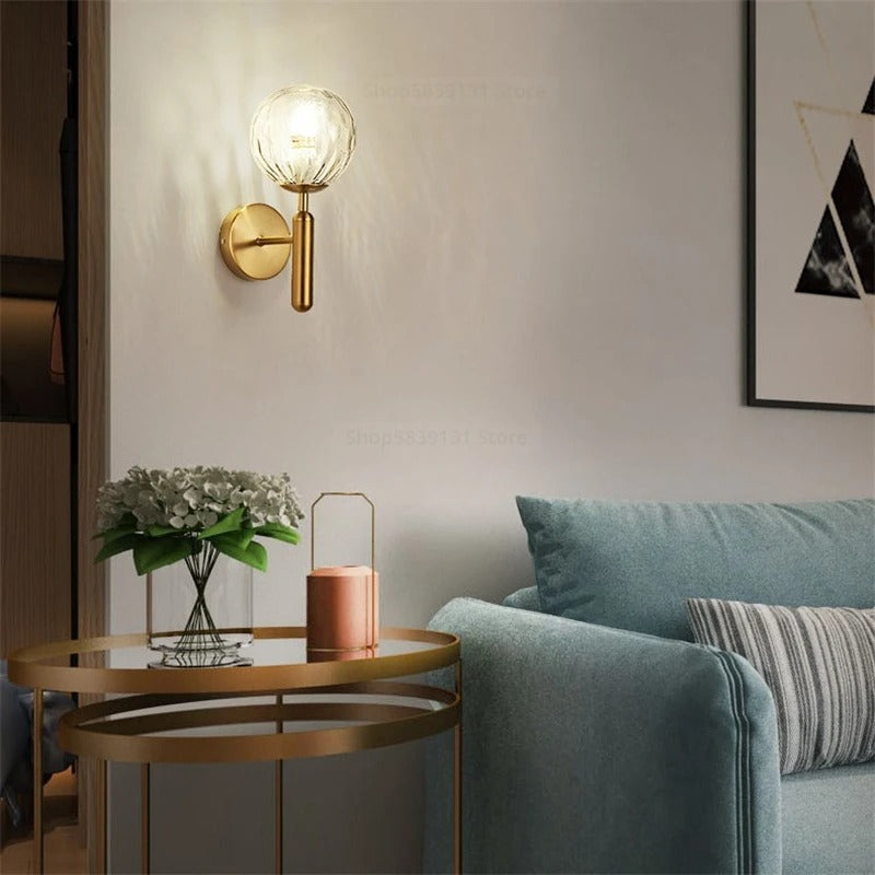 Nordic Brass Glass Globe Wall Sconce LED 1-Light