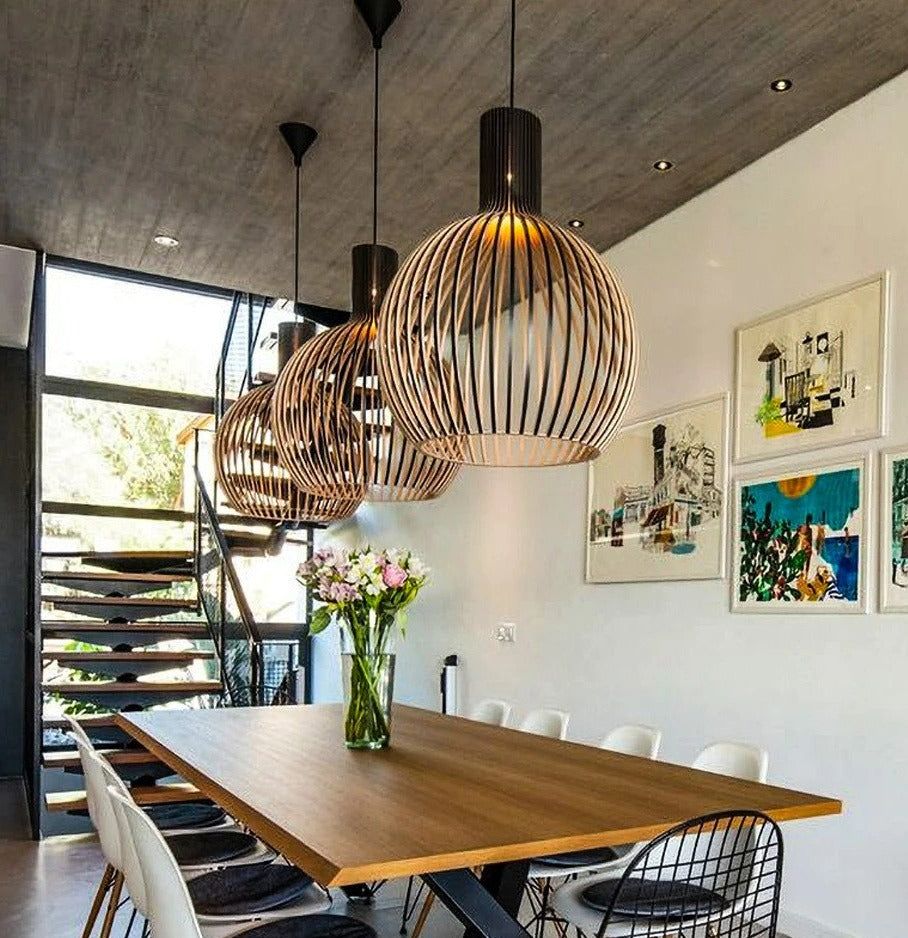 Bela Pendant Light | Handcrafted Natural Wood, Adjustable Height