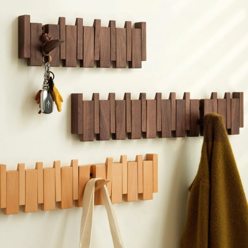 HakenKlang: foldable wall shelf made of wood in piano design – space-saving, decorative & practical for hallway & bedroom