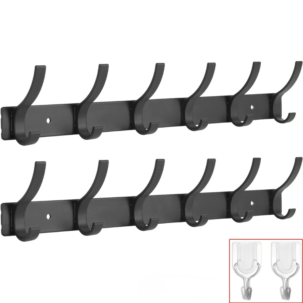 HakenStil: Wall-Mounted Clothes Rack – Modern Aluminum Design, Sturdy & Space-Saving with 6 Hooks for Clothing & Accessories