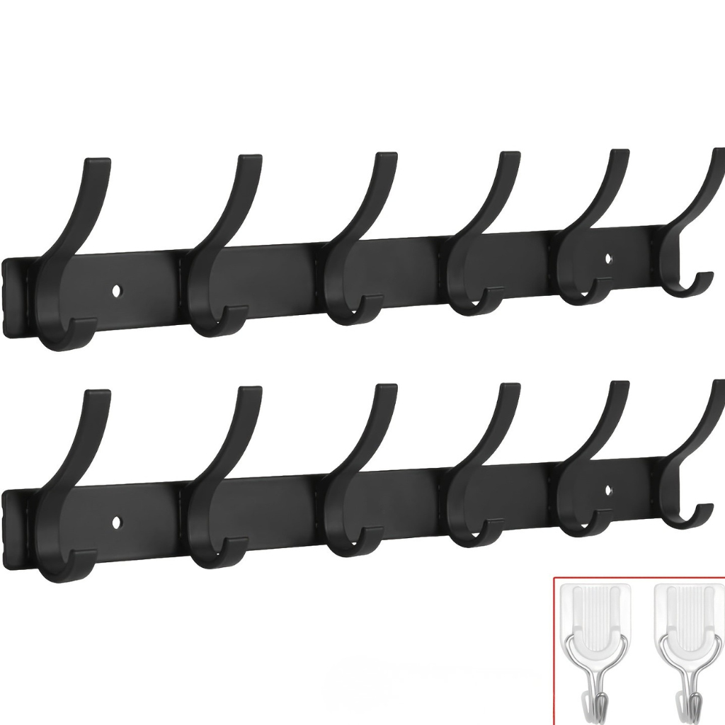 HakenStil: Wall-Mounted Clothes Rack – Modern Aluminum Design, Sturdy & Space-Saving with 6 Hooks for Clothing & Accessories