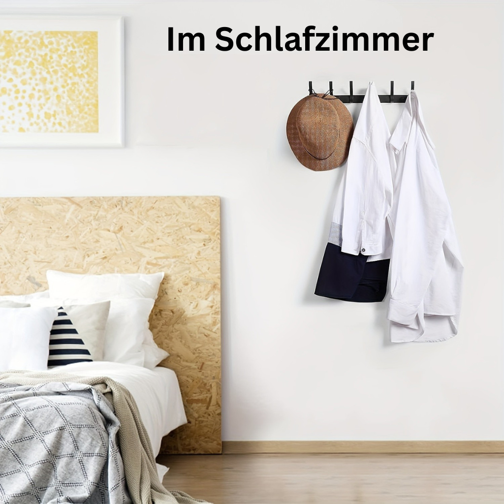 HakenStil: Wall-Mounted Clothes Rack – Modern Aluminum Design, Sturdy & Space-Saving with 6 Hooks for Clothing & Accessories