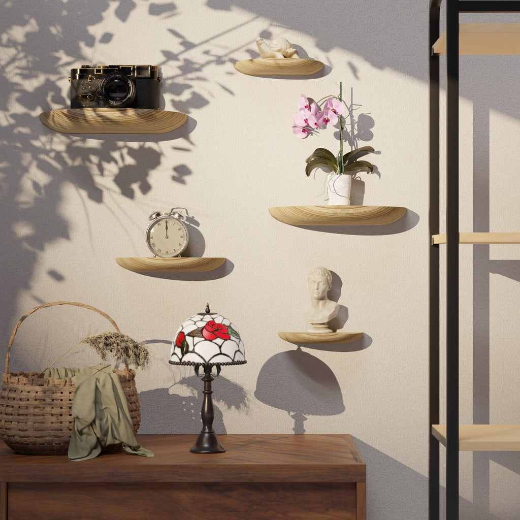 HalfMoon: Wooden Wall Shelves – Set of 2, Semi-Round & Floating for Plants & Decor in the Living Room