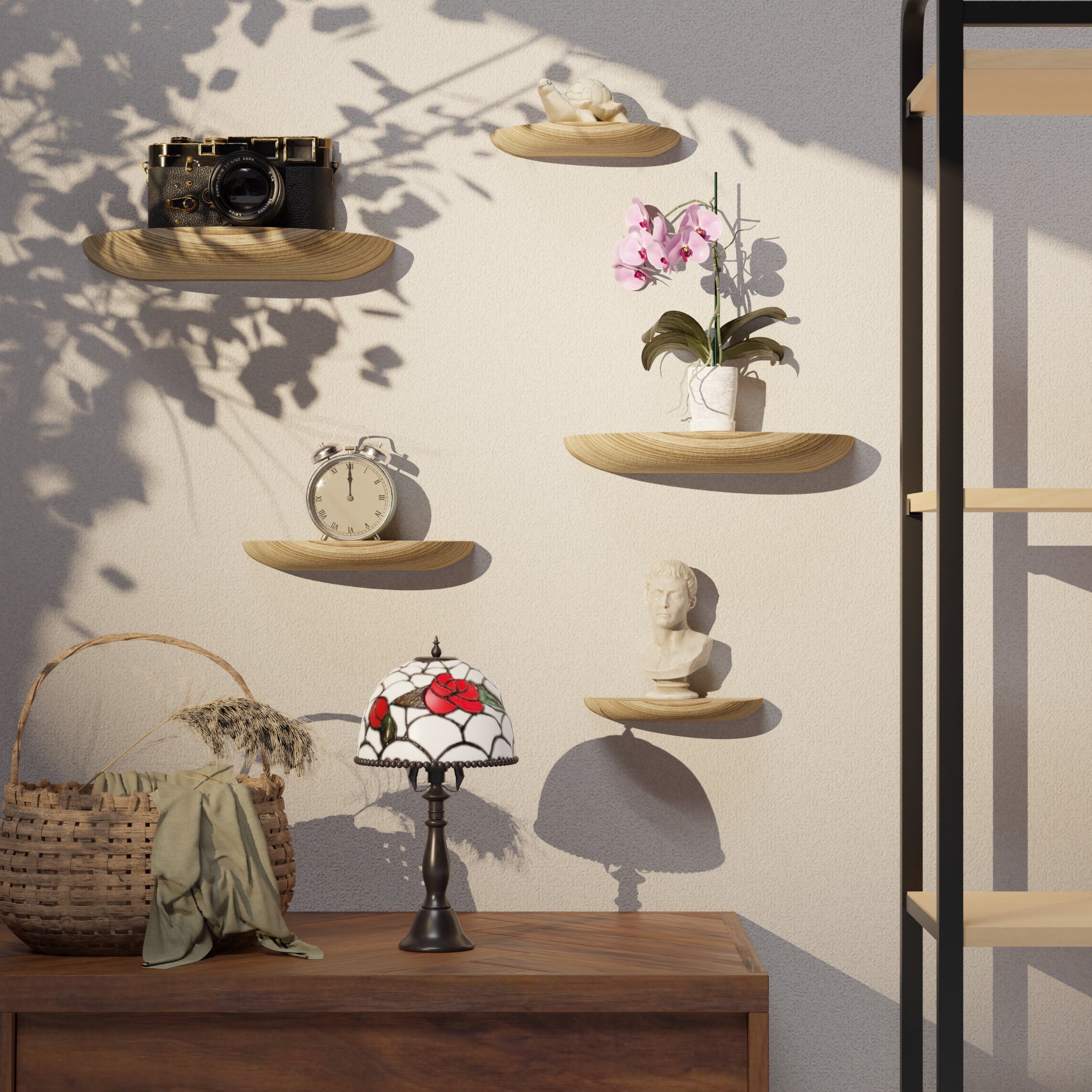 HalfMoon: Wooden Wall Shelves – Set of 2, Semi-Round & Floating for Plants & Decor in the Living Room