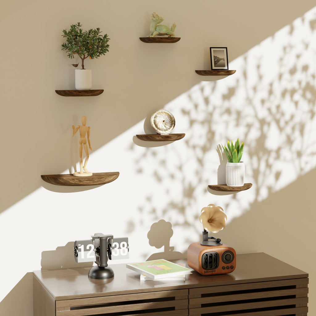 HalfMoon: Wooden Wall Shelves – Set of 2, Semi-Round & Floating for Plants & Decor in the Living Room