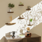 HalfMoon: Wooden Wall Shelves – Set of 2, Semi-Round & Floating for Plants & Decor in the Living Room