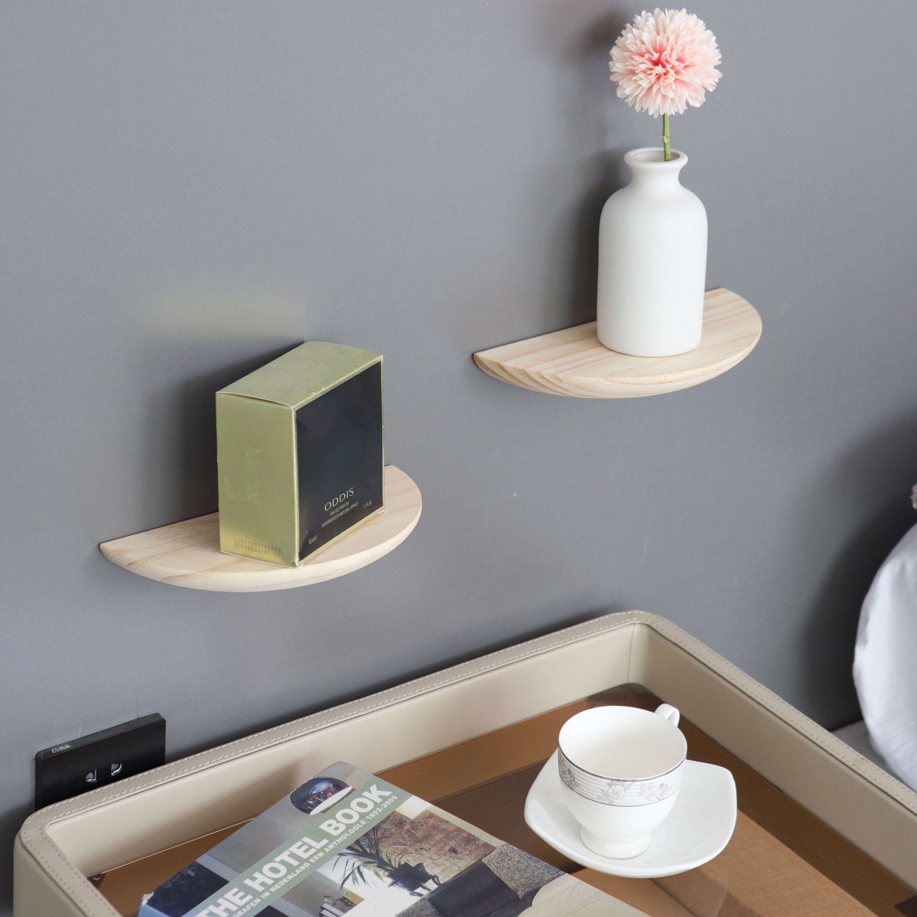 HalfMoon: Wooden Wall Shelves – Set of 2, Semi-Round & Floating for Plants & Decor in the Living Room