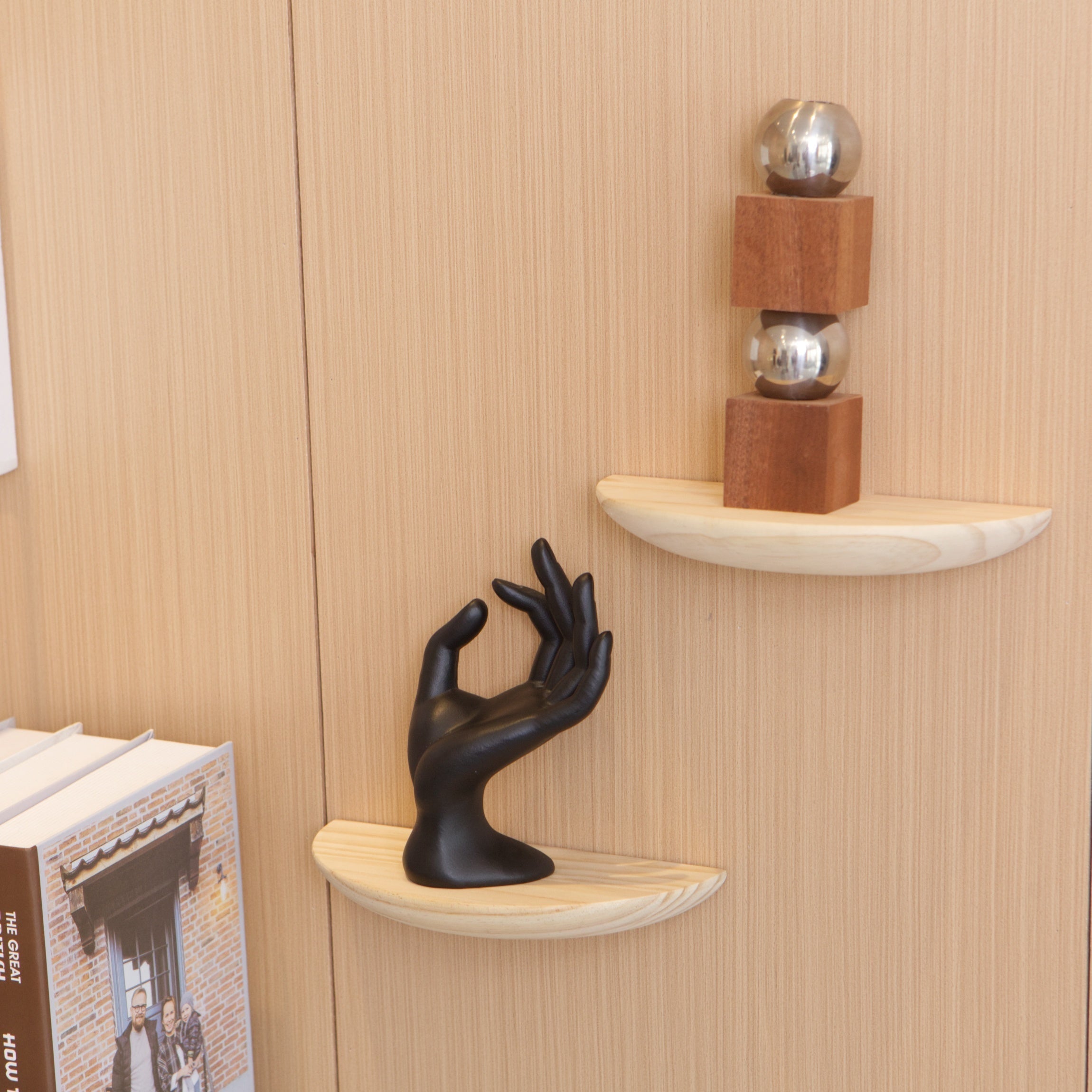 HalfMoon: Wooden Wall Shelves – Set of 2, Semi-Round & Floating for Plants & Decor in the Living Room