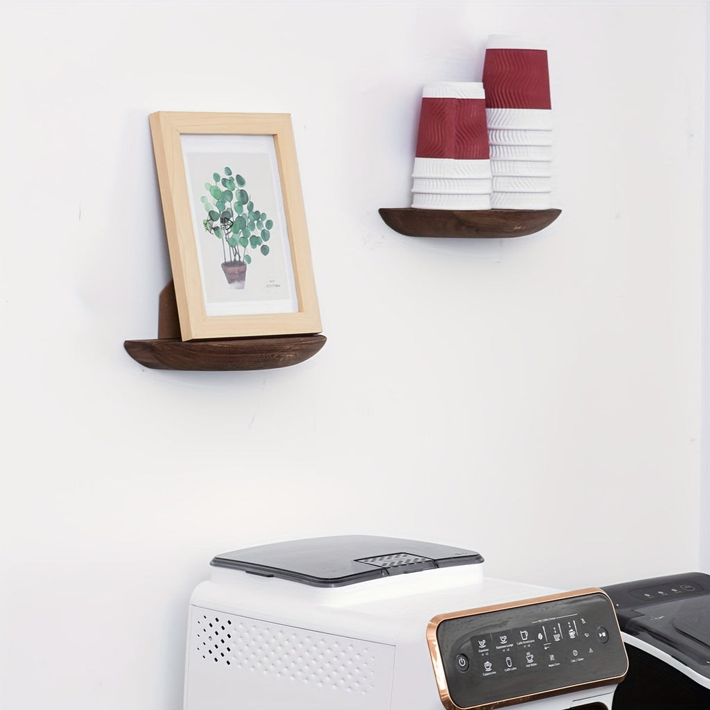 HalfMoon: Wooden Wall Shelves – Set of 2, Semi-Round & Floating for Plants & Decor in the Living Room