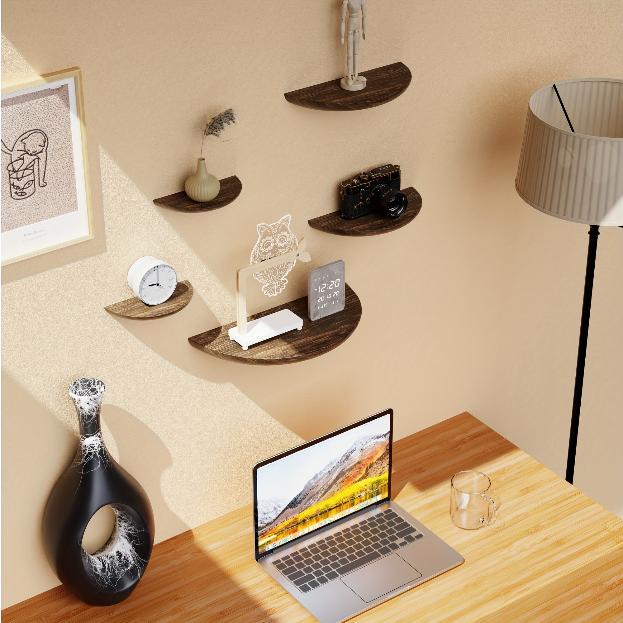 HalfMoon: Wooden Wall Shelves – Set of 2, Semi-Round & Floating for Plants & Decor in the Living Room