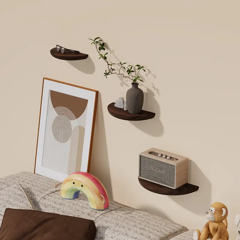 Half-Round Floating Shelf, Natural Wood, Wall Mounted, Multiple Colors