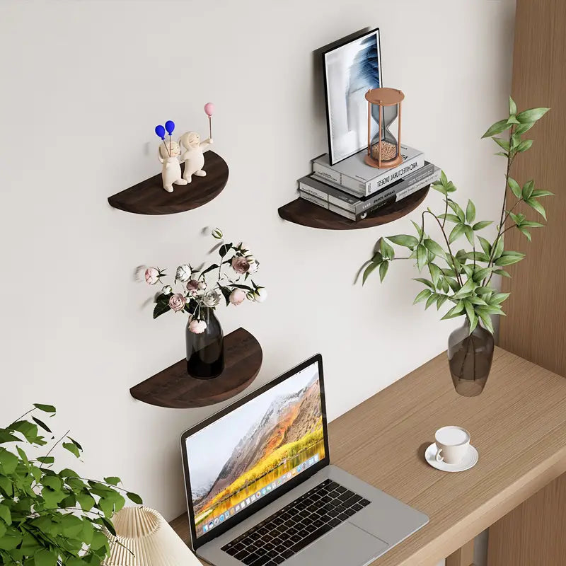 Half-Round Floating Shelf, Natural Wood, Wall Mounted, Multiple Colors