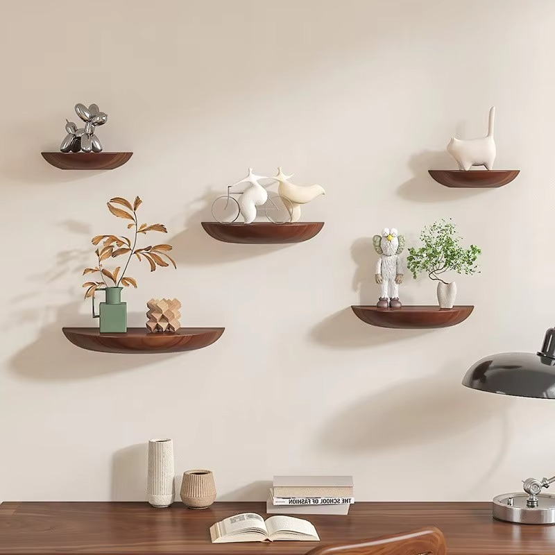 Floating Shelf Half Round Wood Wall Mount Decorative Storage Display Shelf