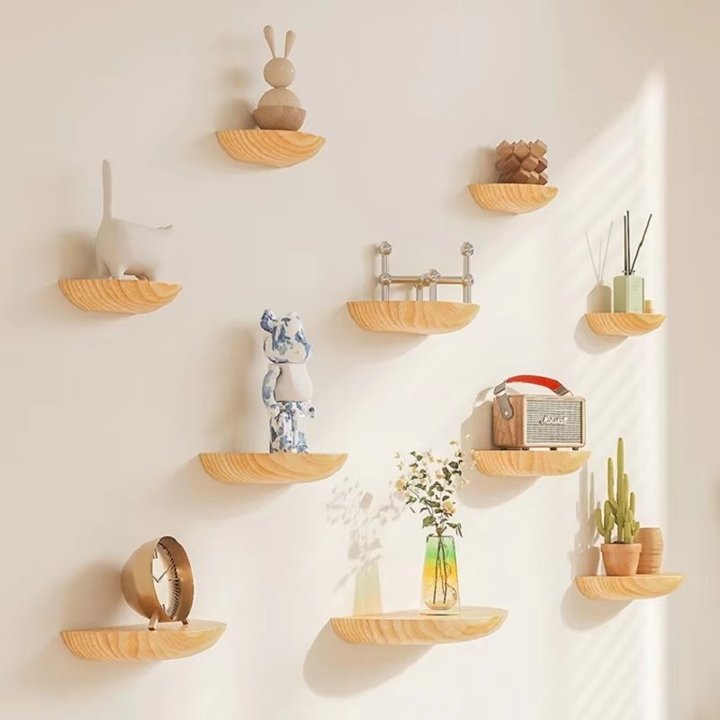 Floating Shelf Half Round Wood Wall Mount Decorative Storage Display Shelf