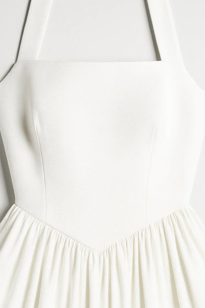 Halter Neck Midi Dress with Pleated Skirt and Pockets