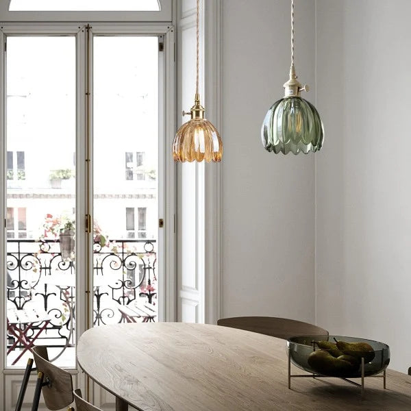 HanaLicht: Japanese Glass Pendant Lamp in Retro Flower Design – Elegant Hanging Light