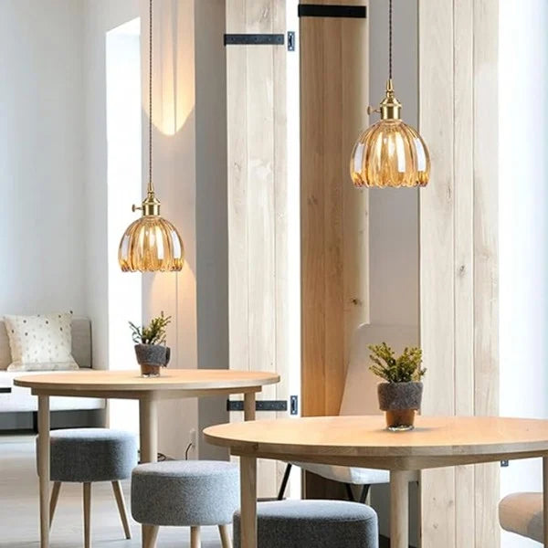 HanaLicht: Japanese Glass Pendant Lamp in Retro Flower Design – Elegant Hanging Light