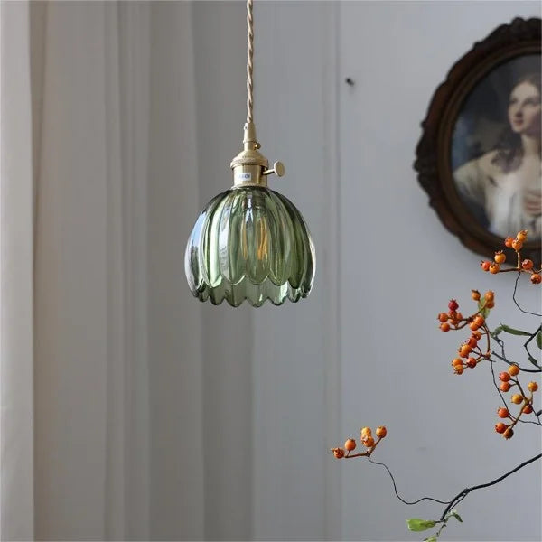 HanaLicht: Japanese Glass Pendant Lamp in Retro Flower Design – Elegant Hanging Light