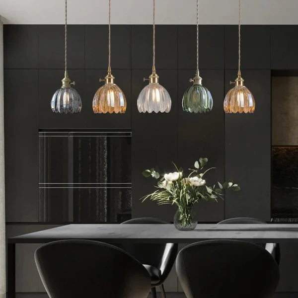 HanaLicht: Japanese Glass Pendant Lamp in Retro Flower Design – Elegant Hanging Light