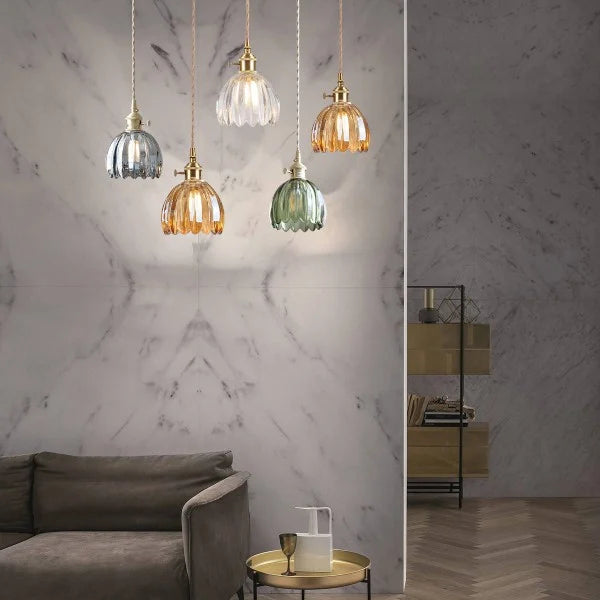 HanaLicht: Japanese Glass Pendant Lamp in Retro Flower Design – Elegant Hanging Light