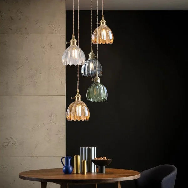 HanaLicht: Japanese Glass Pendant Lamp in Retro Flower Design – Elegant Hanging Light