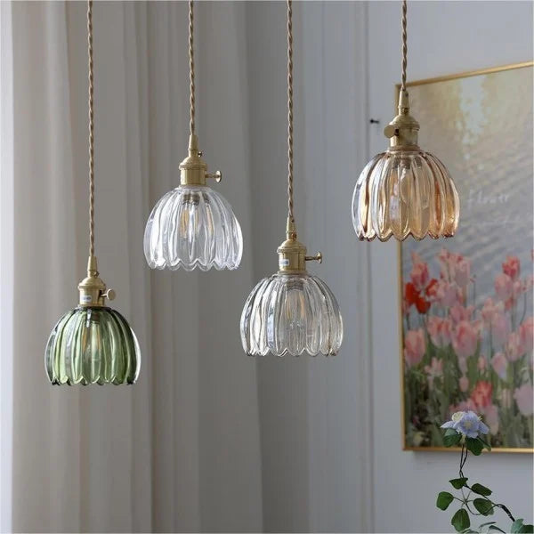 HanaLicht: Japanese Glass Pendant Lamp in Retro Flower Design – Elegant Hanging Light