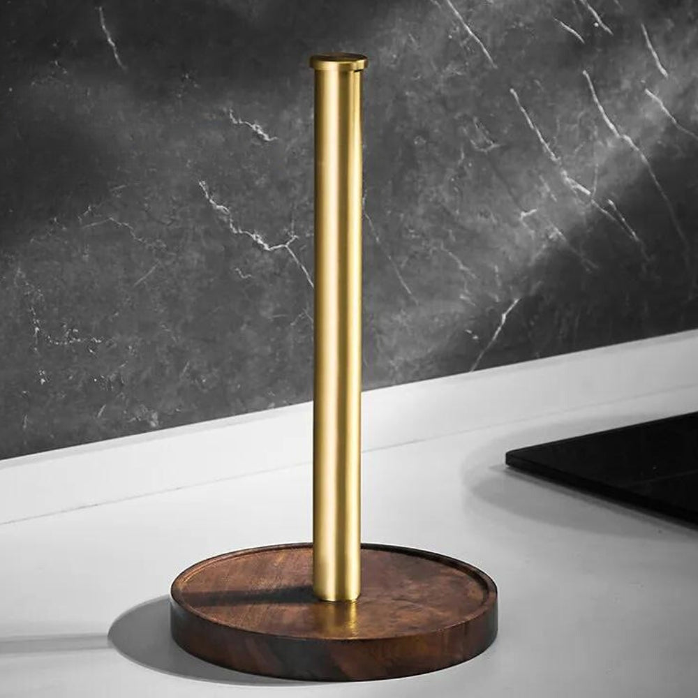 Countertop Paper Towel Holder, Walnut Base, Aluminum Pole