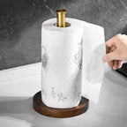 Countertop Paper Towel Holder, Walnut Base, Aluminum Pole