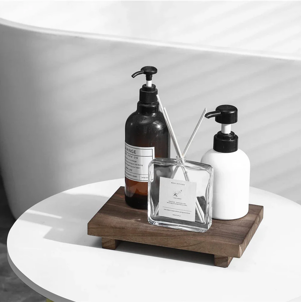 Wooden Display Tray Raised Platform Stand Natural Wood Minimalist