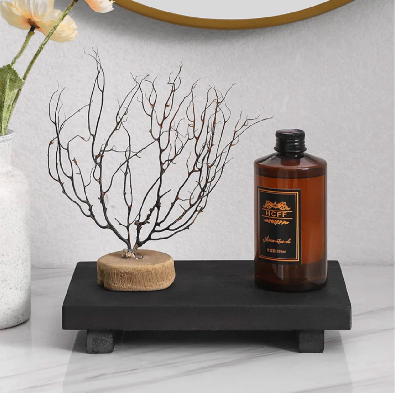 Wooden Display Tray Raised Platform Stand Natural Wood Minimalist