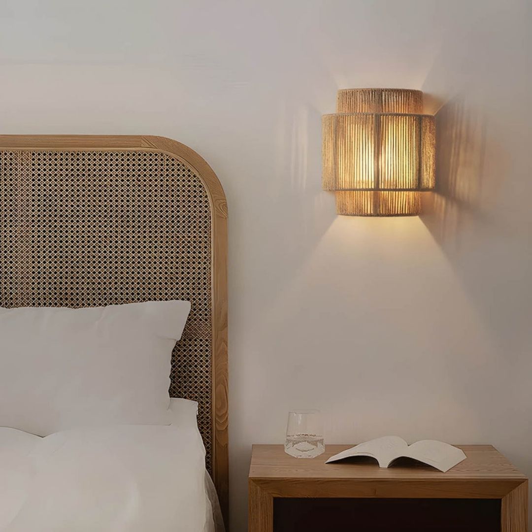 Wicker Wall Lamp, E27 Bulb Socket, Wall Mounted, 90–260V AC