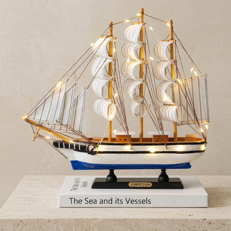 Handmade Wooden Boat Nautical Home Decor Natural Wood Finish