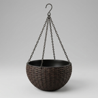Hanging Planter Resin Rattan Look Round Design Iron Chain