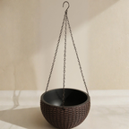 Hanging Planter Resin Rattan Look Round Design Iron Chain