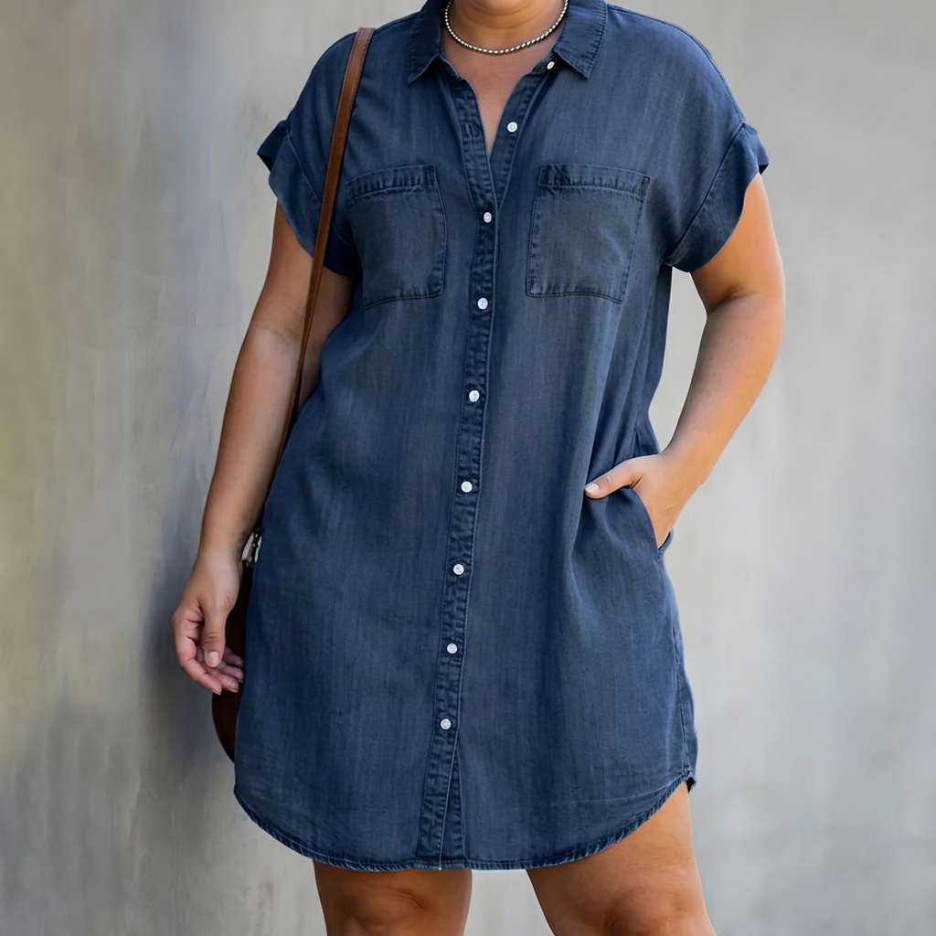 Effortless Shirt Dress for Women Collared Button-Up Short-Sleeve