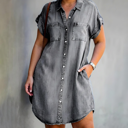 Effortless Shirt Dress for Women Collared Button-Up Short-Sleeve