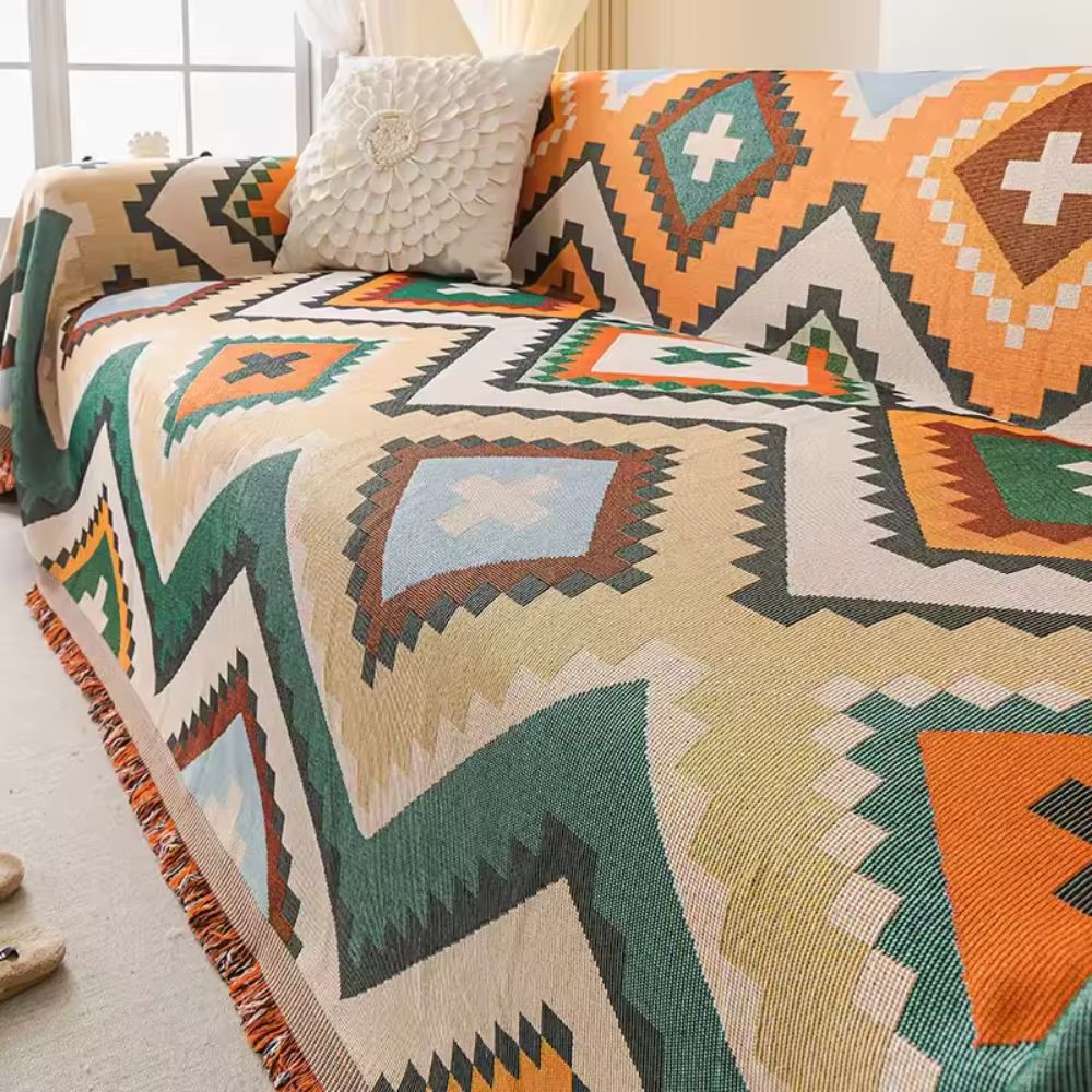 HarmoniaAztec: Sofa Cover in Decorative Chenille Style with Woven Surface & Colorful Look – for Sofa & Living Room