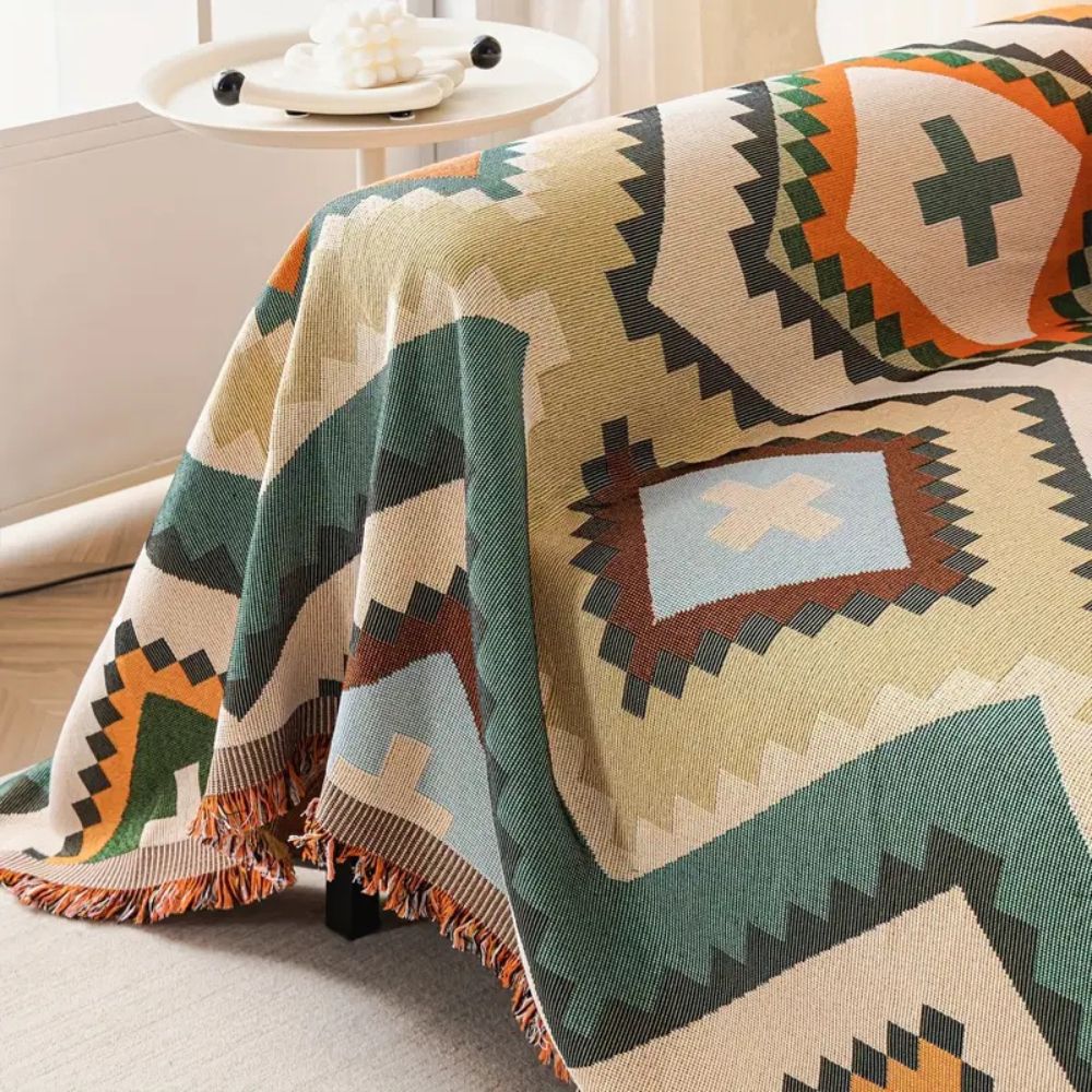 HarmoniaAztec: Sofa Cover in Decorative Chenille Style with Woven Surface & Colorful Look – for Sofa & Living Room