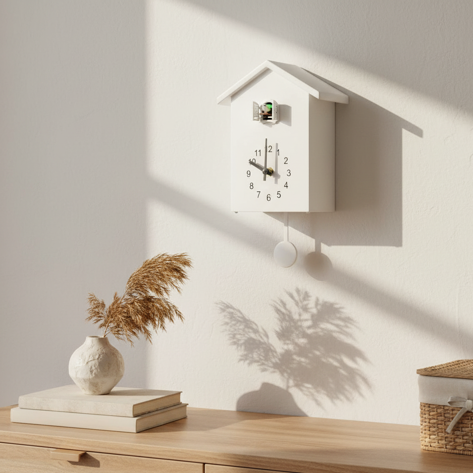 HarmonieZeit: Stylish Cuckoo Wall Clock with Nostalgic Call & Minimalist Form – for Living Room & Hallway