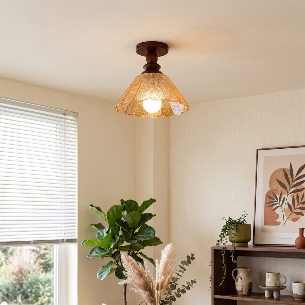 Hazel Scalloped Crackle Glass Semi-Flush Mount