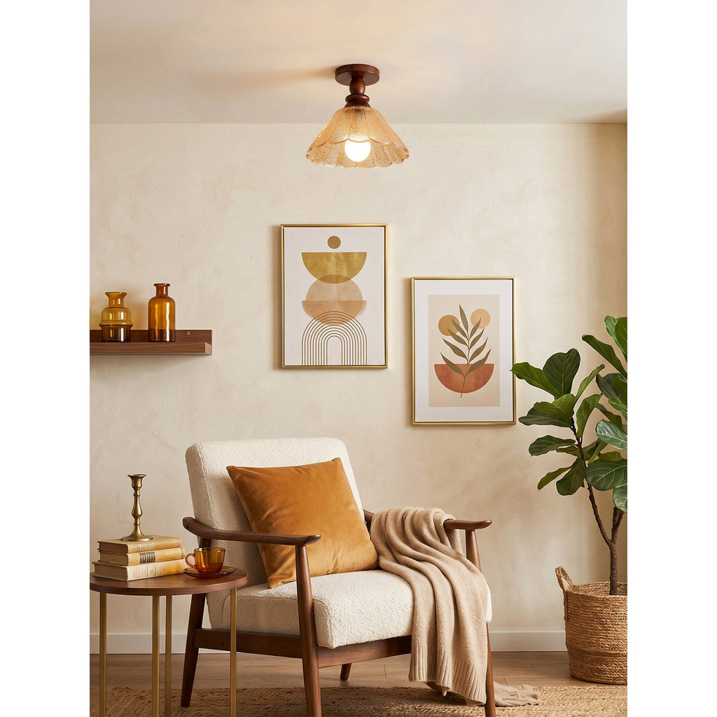 Hazel Scalloped Crackle Glass Semi-Flush Mount