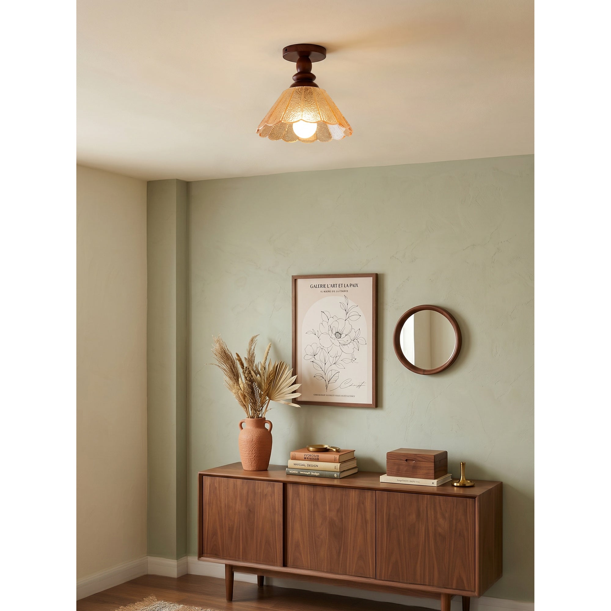 Hazel Scalloped Crackle Glass Semi-Flush Mount
