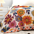 Bright Blossom: Organic Cotton Blanket with Floral Pattern & Reversible Texture – for Bed & Couch