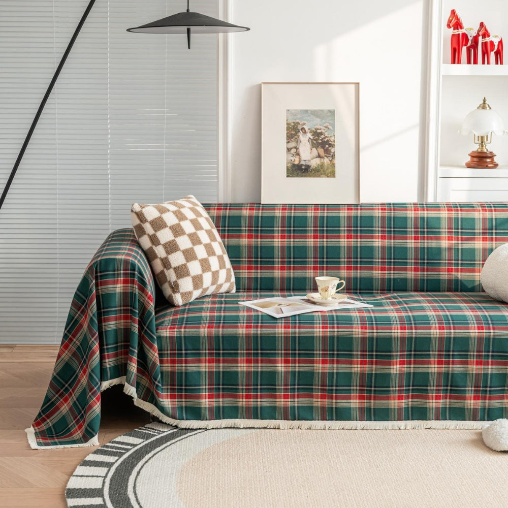 Herdlinie: Sofa Throw in Plaid Design Made of Microfiber & Easy-Care Structure – for Living Rooms & Couches