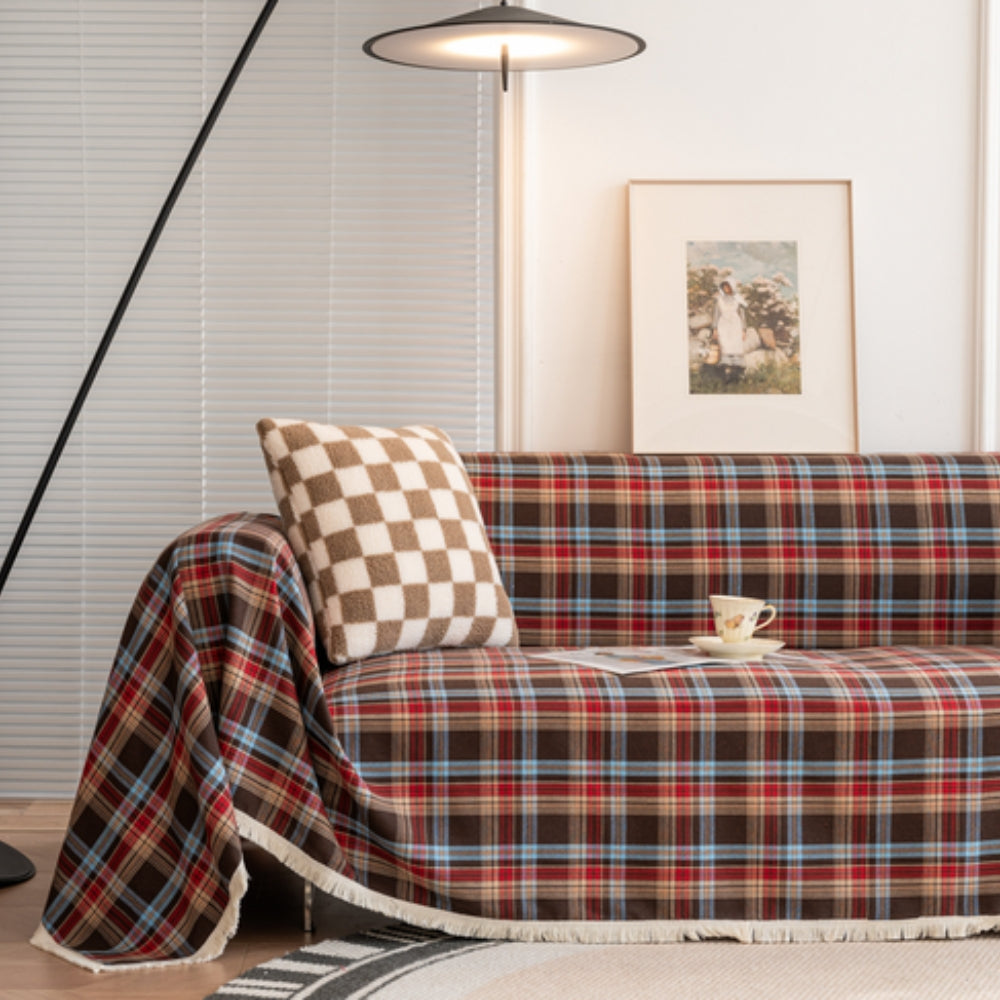 Herdlinie: Sofa Throw in Plaid Design Made of Microfiber & Easy-Care Structure – for Living Rooms & Couches