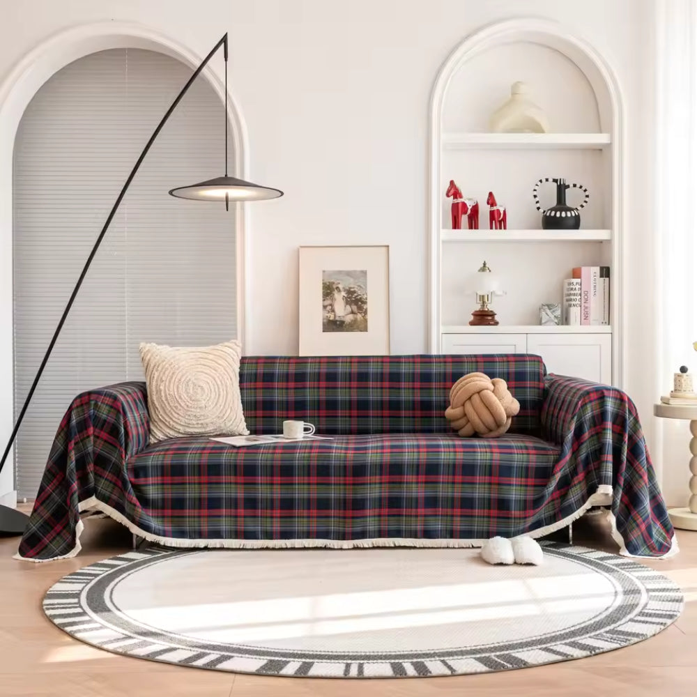Herdlinie: Sofa Throw in Plaid Design Made of Microfiber & Easy-Care Structure – for Living Rooms & Couches