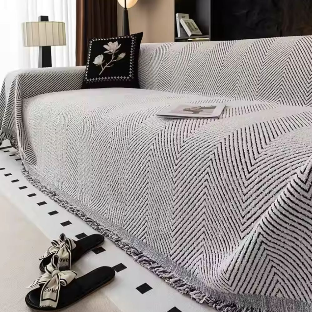 HerringLoom: Non-Slip Sofa Cover with Houndstooth Pattern & Microfiber Comfort – for Sofa & Pet Households