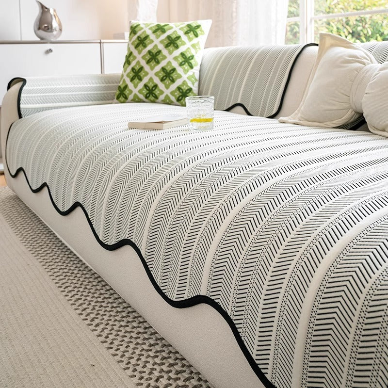Sofa Cover Microfiber Herringbone Spill Resistant Non Slip Polyester