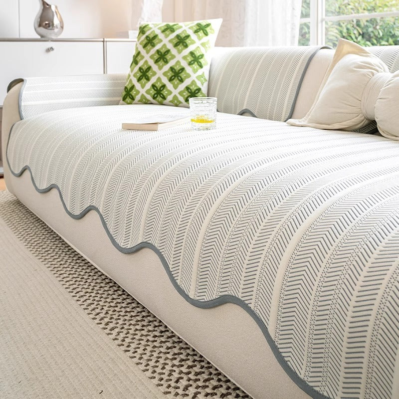 Sofa Cover Microfiber Herringbone Spill Resistant Non Slip Polyester