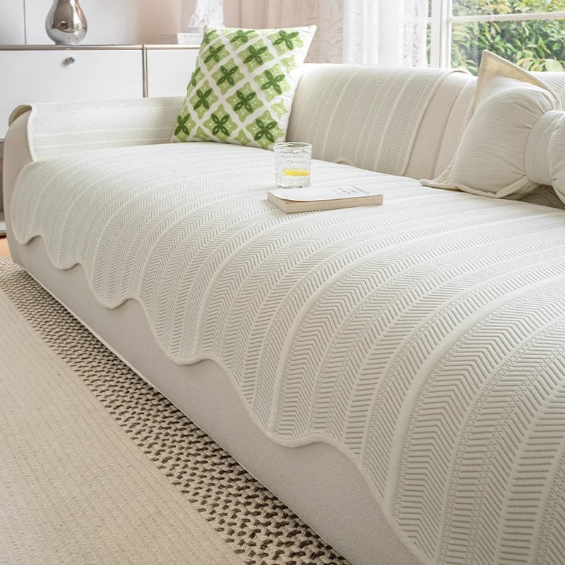 Sofa Cover Microfiber Herringbone Spill Resistant Non Slip Polyester
